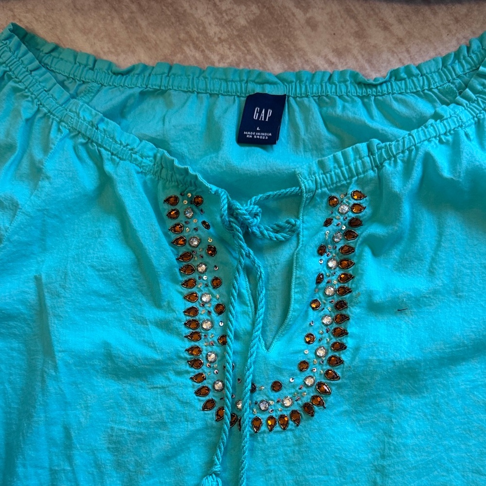 GAP Turquoise Embroidered Blouse - Picture 2 of 3